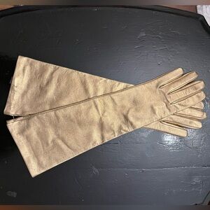 Brand New Mario Portolano Long Gold Leather Gloves, size 7.5